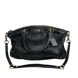 COACH Black Purse Madison Gathered Leather Lindsey Satchel + Cream Dust Bag